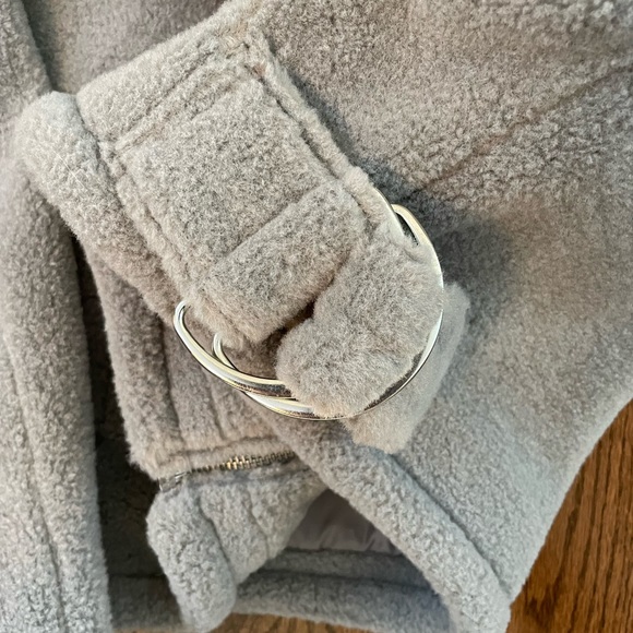 TOPSHOP | NWT!! Hooded Grey Long Sleeve Teddy Jacket, Size US 10 - Picture 5 of 9